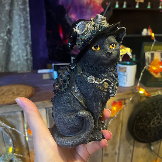 Melna kaķa figūra steampunk stilā Clockwork Kitty 16,5 cm Nemesis Now