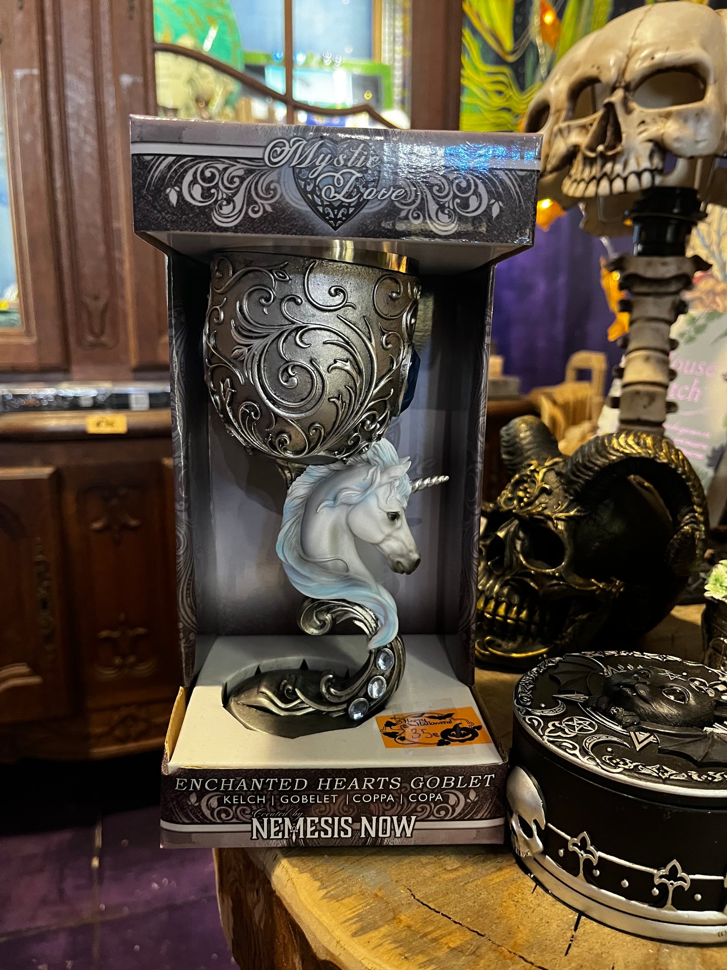 Nemesis Now Enchanted Hearts Unicorn goblet with romantic gothic ornament